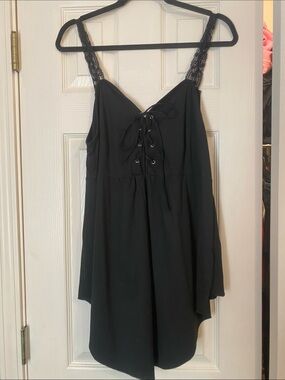 Lace-Up Black Tank